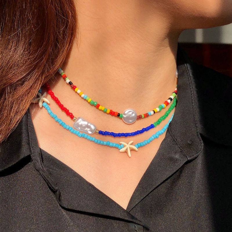 Fashion Jewelry Bohemia Saudi Contrast Color Beads Shaped Pearl Necklace Women