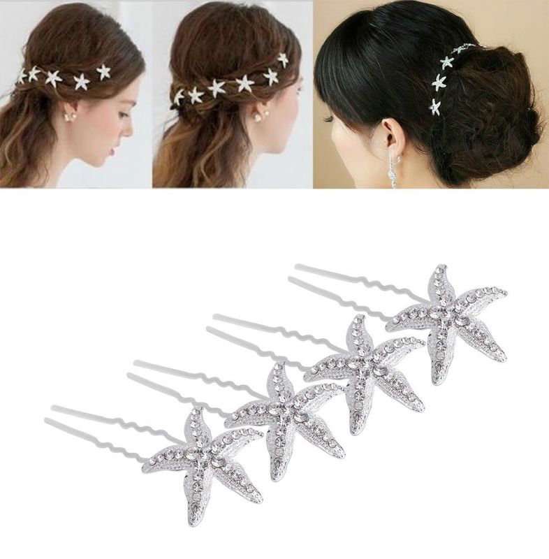 Bride Oblique Starfish Head Flower U-shaped Hairpin Wedding Headdress