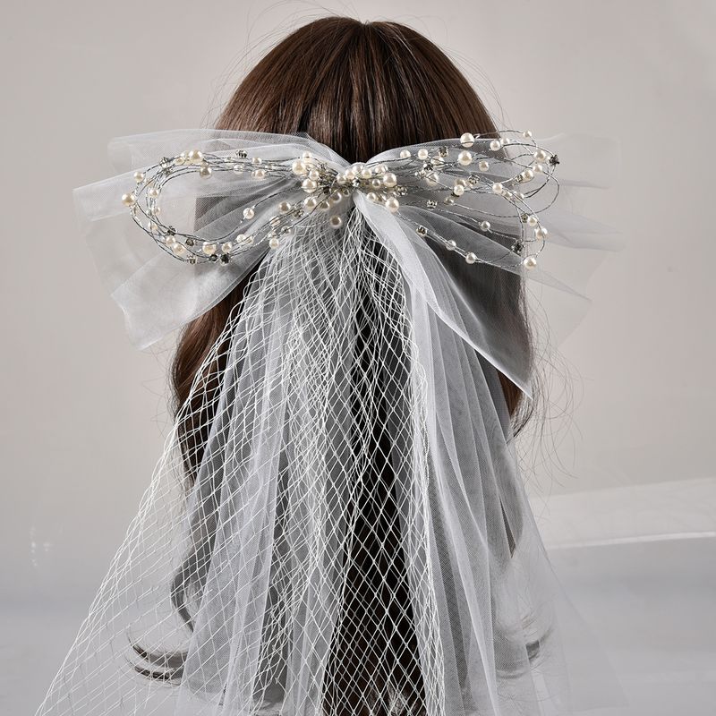 Bride Headdress Mesh Bow Hair Accessories Short Veil Jewelry Wedding Dress