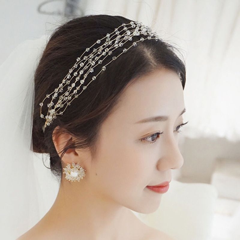 Tocados De Maquillaje Para Novia, Accesorios Para El Cabello, Diadema De Cristal Multicapa Con Cuentas