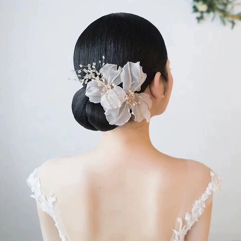 Mode Braut Weißes Seiden Garn Große Kopf Blume Hand Perlen Kopfschmuck Strass Haar Accessoires