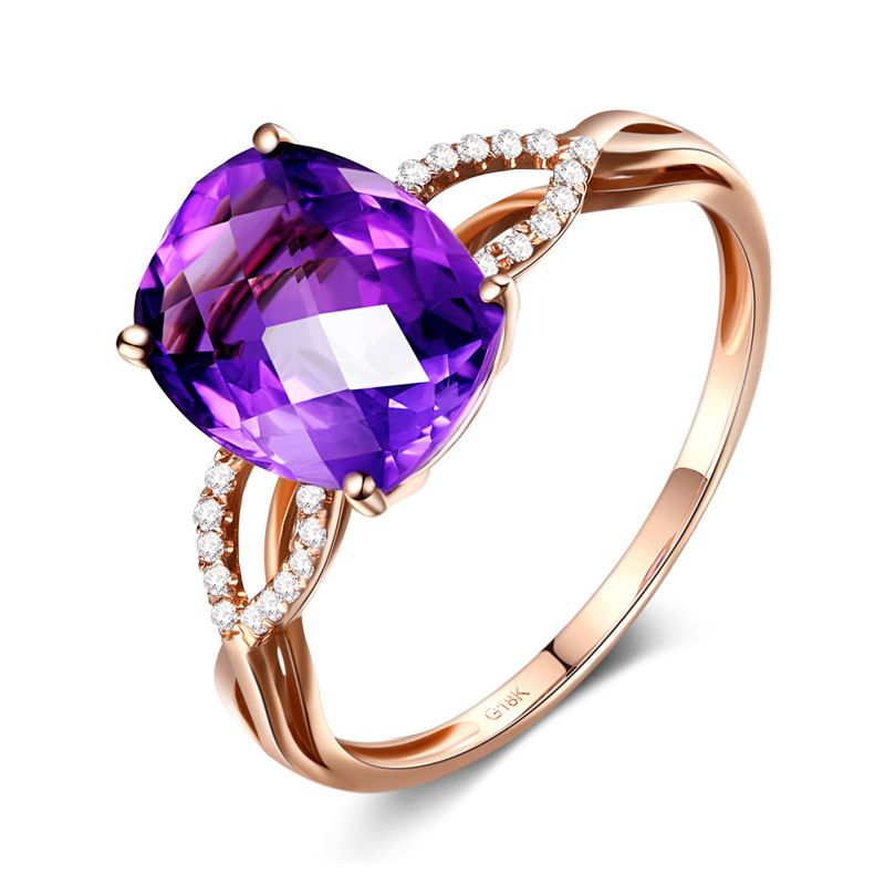 Wholesale Amethyst New Geometric Diamond Color Gemstone Copper Ring