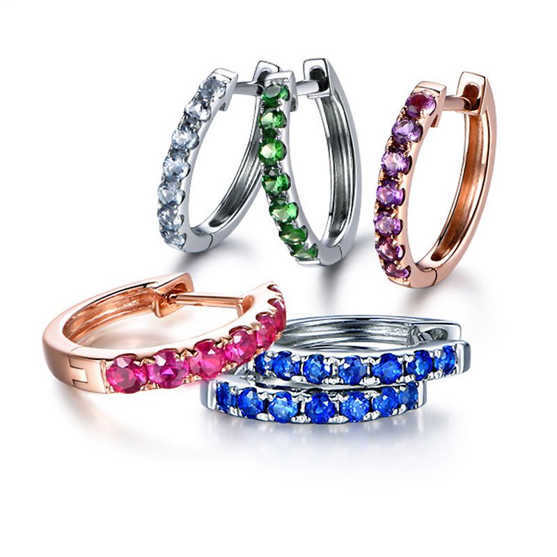 Fashion Imitation Ruby Simple Geometric Full Diamond Sapphire Copper Stud Earrings