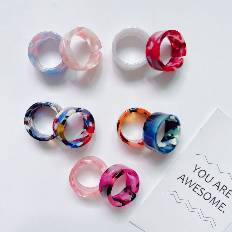 Fashion Adjustable Open Acrylic Acetate Marble Pattern Pair Ring