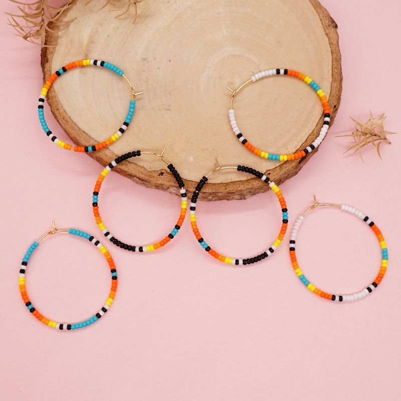Simple Contrast Color Miyuki Hand-beaded Hoop Earrings