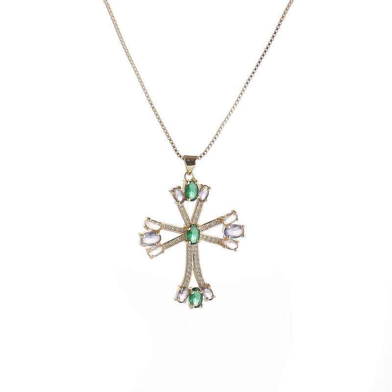 Collier En Cuivre Avec Pendentif Croix En Zircon Micro-incrusté De Cuivre À La Mode