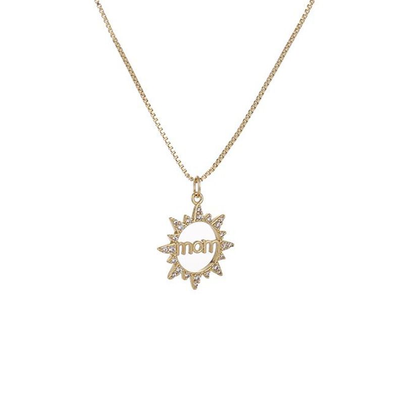 Fashion Simple Letters Sun Flower Mom Pendant Copper Necklace