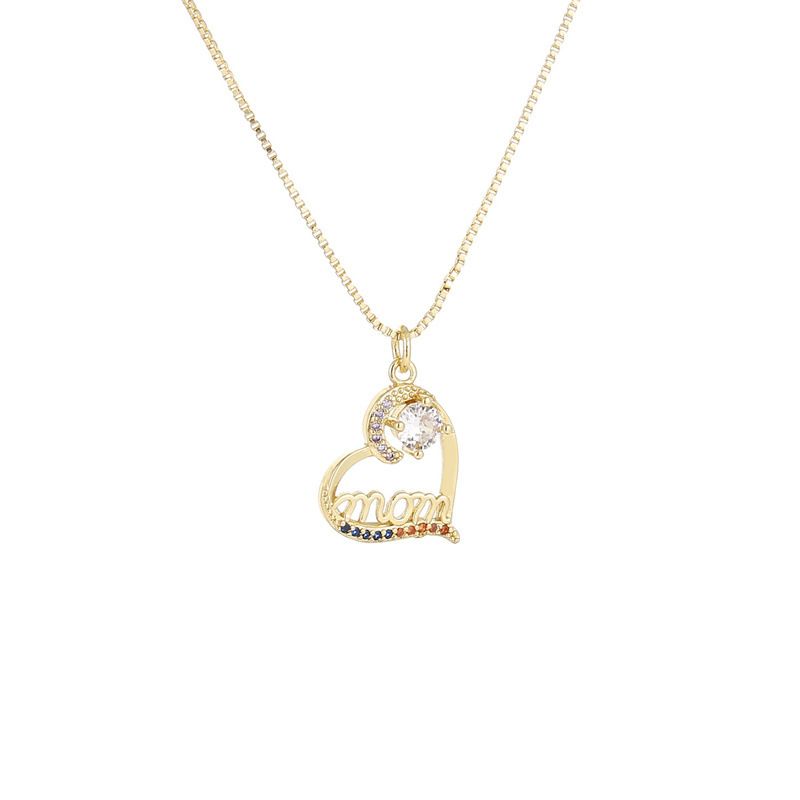 Fashion Micro-encrusted Zircon Heart-shaped Mom Pendant Copper Necklace