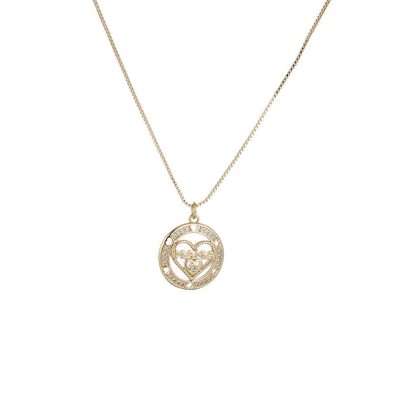 Fashion Heart-shaped Mama Pendant Zircon Star Copper Necklace