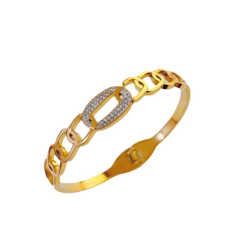 Fashionable New Plated 18k Gold Hollow Inlaid Zircon Titanium Steel Bracelet