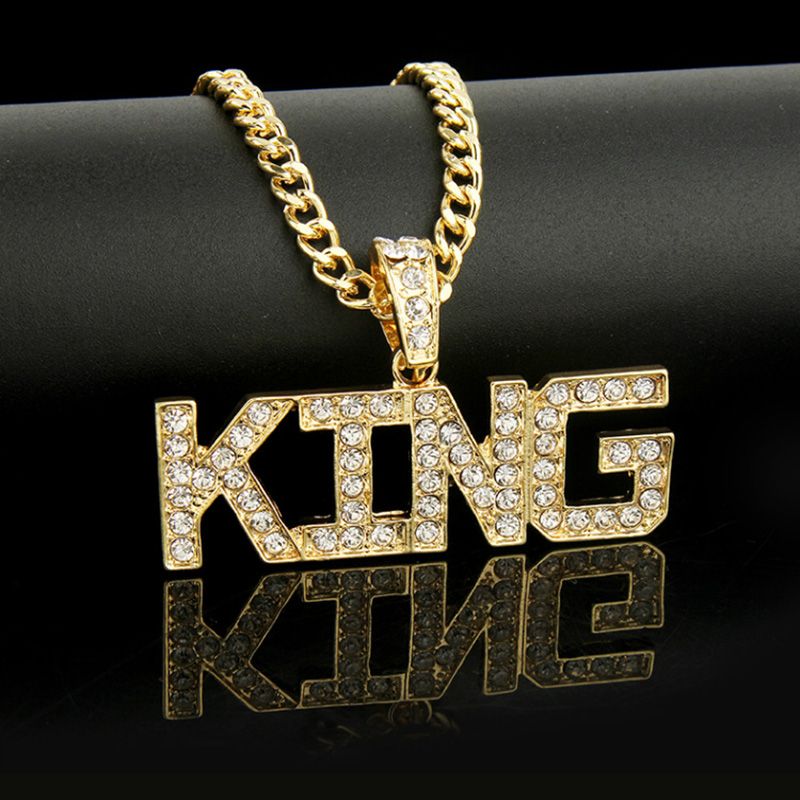 Fashion Hip Hop Rhinestone Letter King Pendent Alloy Necklace