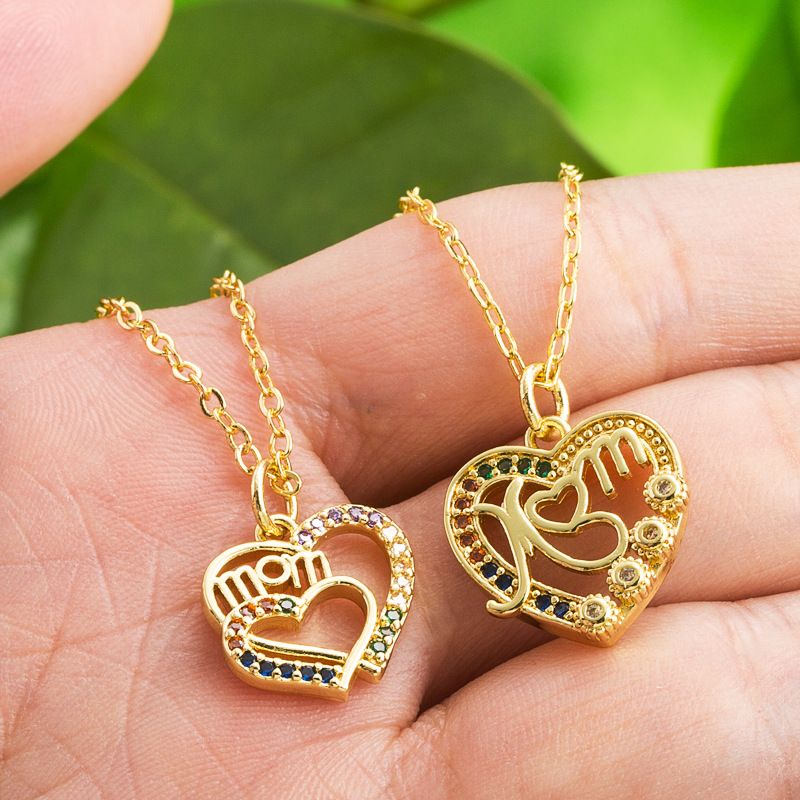 Fashion Copper Micro-inlaid Heart-shaped Mama Pendant Necklace
