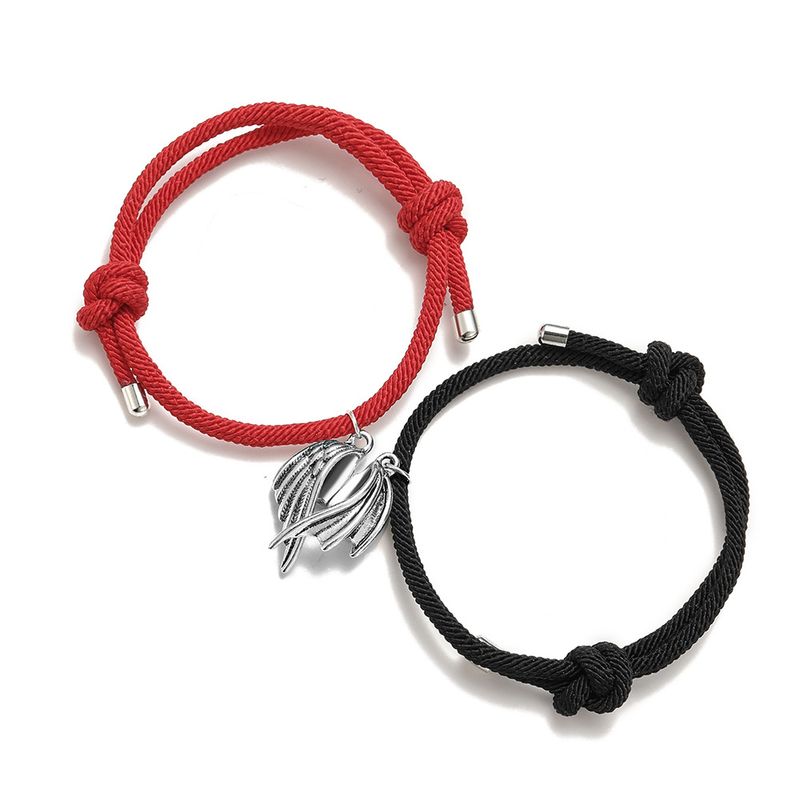 Fashion Devil Wings Magnet Pair Splicing Couple Red And Black Rope Bracelet