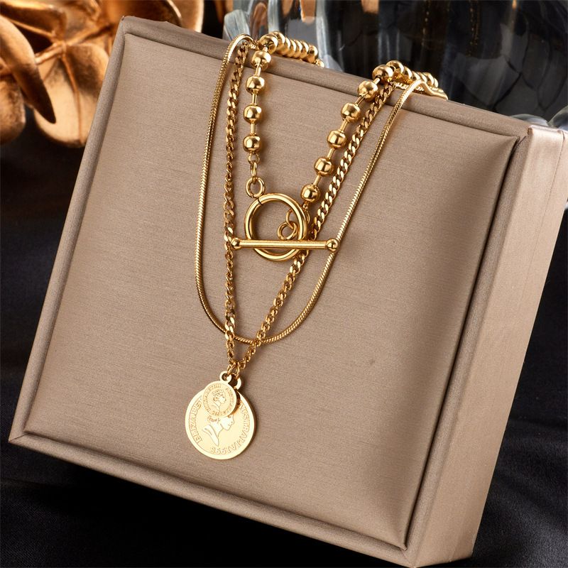 304 Stainless Steel 18K Gold Plated Fashion Inlaid Gold Necklace