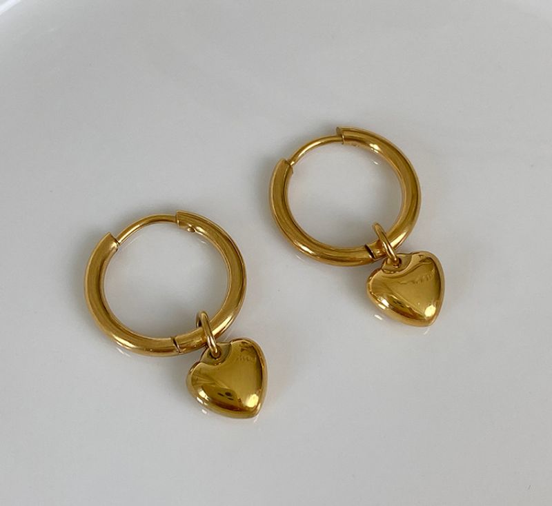 Simple Heart-shaped Pendant Titanium Steel 18k Gold-plated Circle Earrings