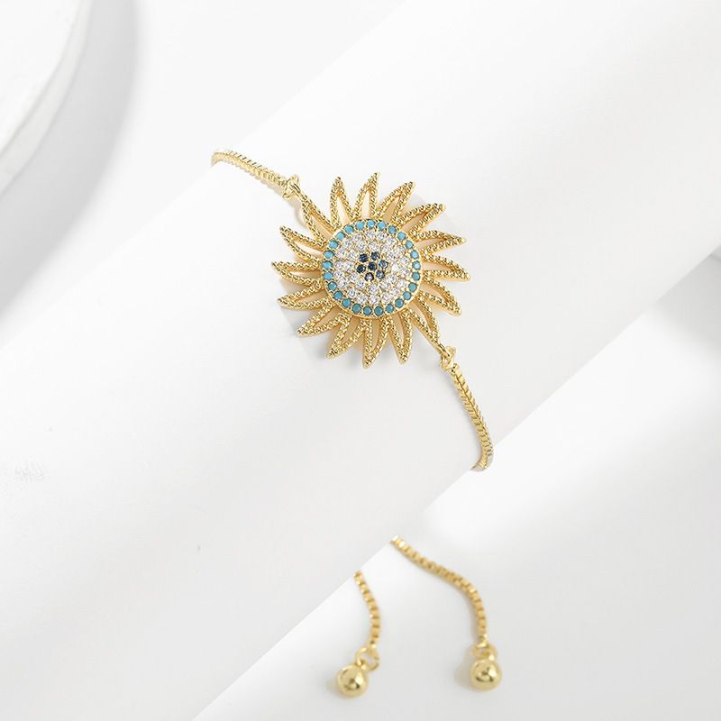 Bracelet De Fleur De Zircon Incrusté De Cuivre De Mode