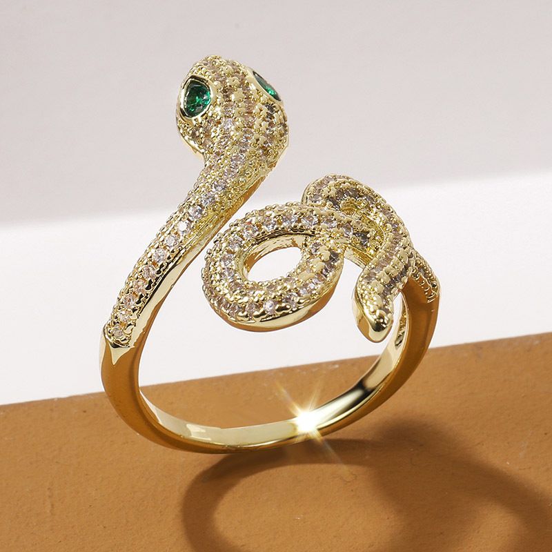 Moda Cobre Con Incrustaciones De Circón Zodiaco Serpiente Anillo Abierto Hembra