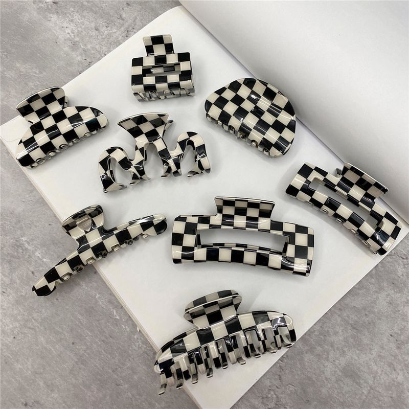 Fashion Black White Checkerboard Hairpin Large Grab Clip