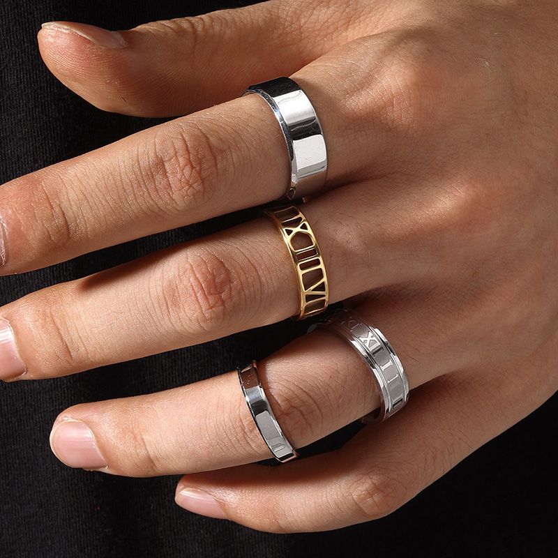 Anillos De Cuatro Piezas Con Números Romanos Recortados De Acero Inoxidable Para Hombre