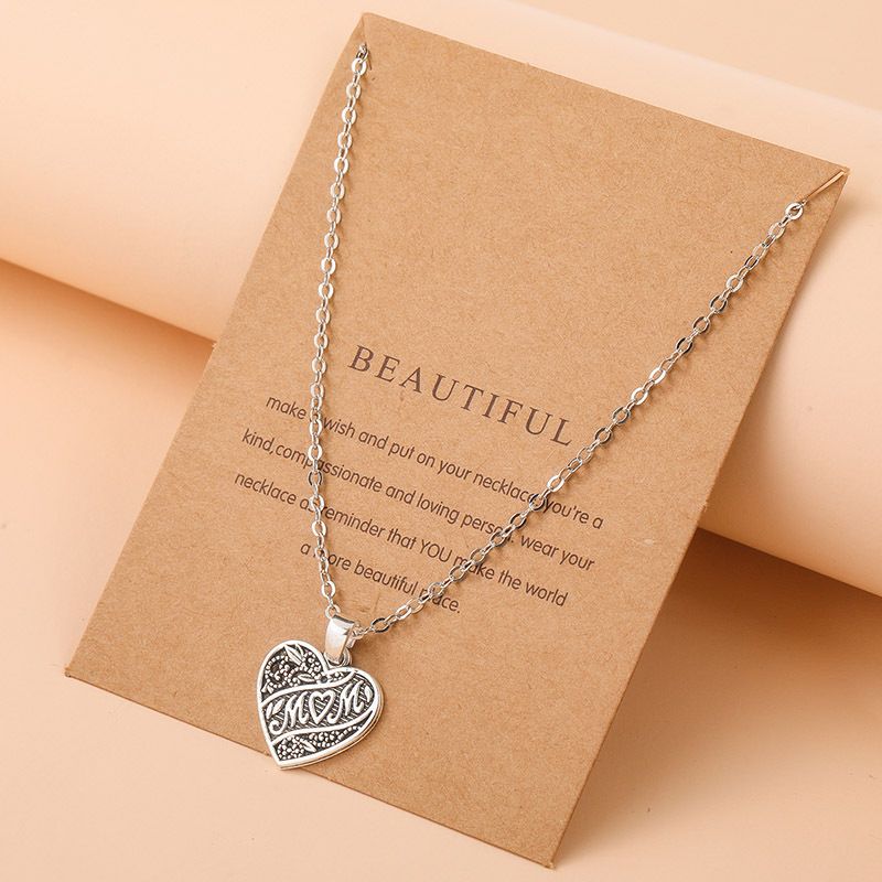 Fashion Retro Letters Mom Heart-shaped Alloy Necklace