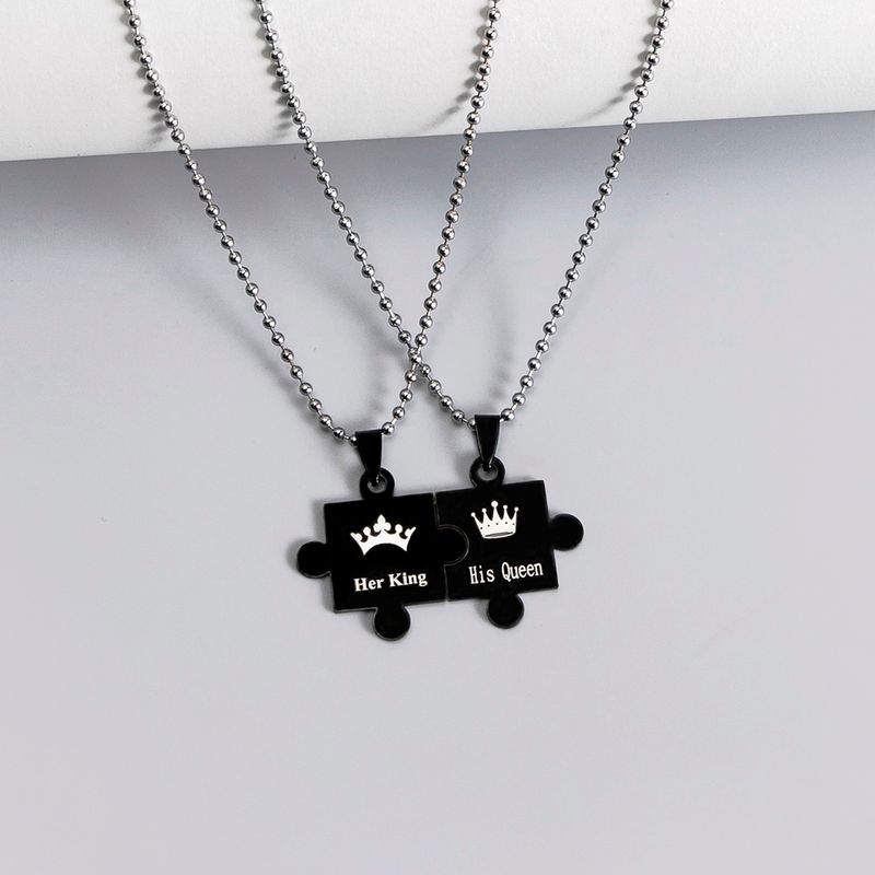 Punk King And Queen Puzzle Stainless Steel Beads Chain Necklace