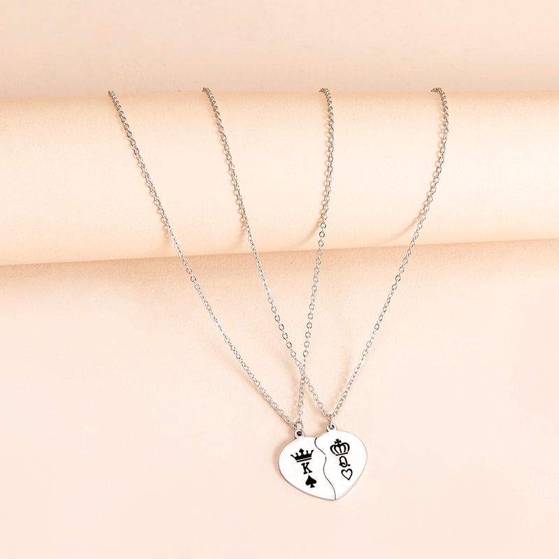 Simple King And Queen Peach Heart Pendent Stainless Steel Necklace