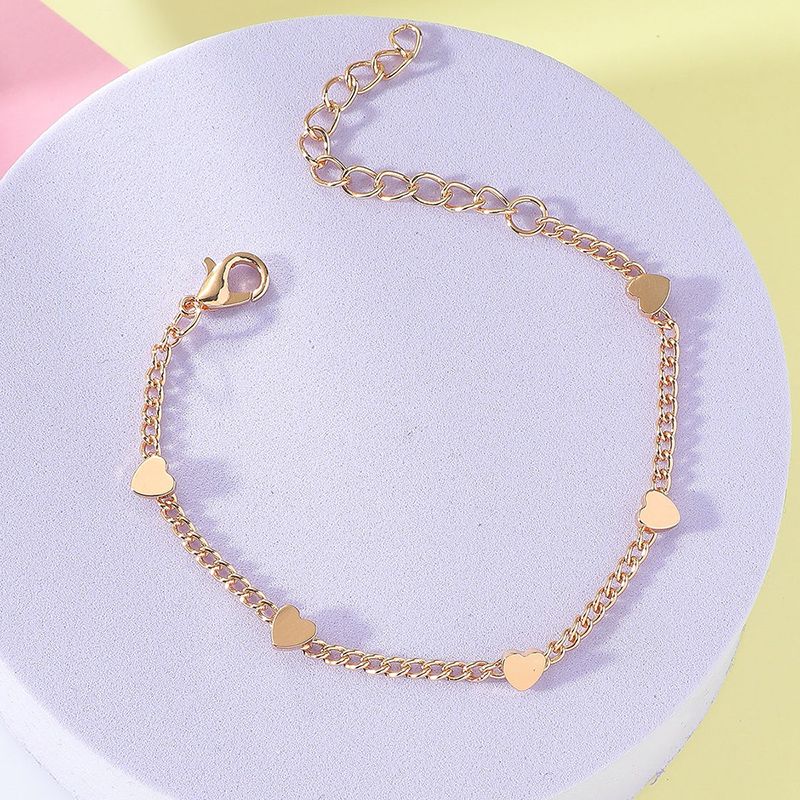 Simple Fashion Glossy Heart Geometric Chain Alloy Bracelet