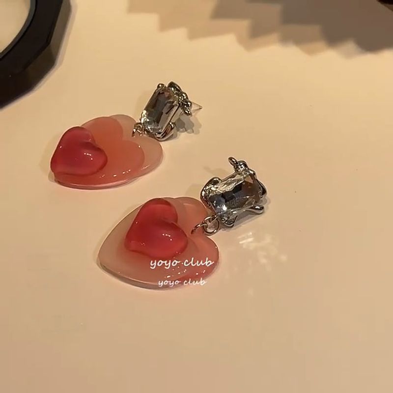 Pendientes De Circón De Amor Coreano Translúcido Rosa Pendientes De Nicho Para Mujer