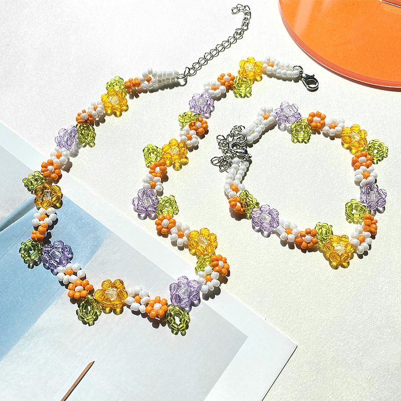 Fashion Simple Color Crystal Flower Resin Necklace Bracelet