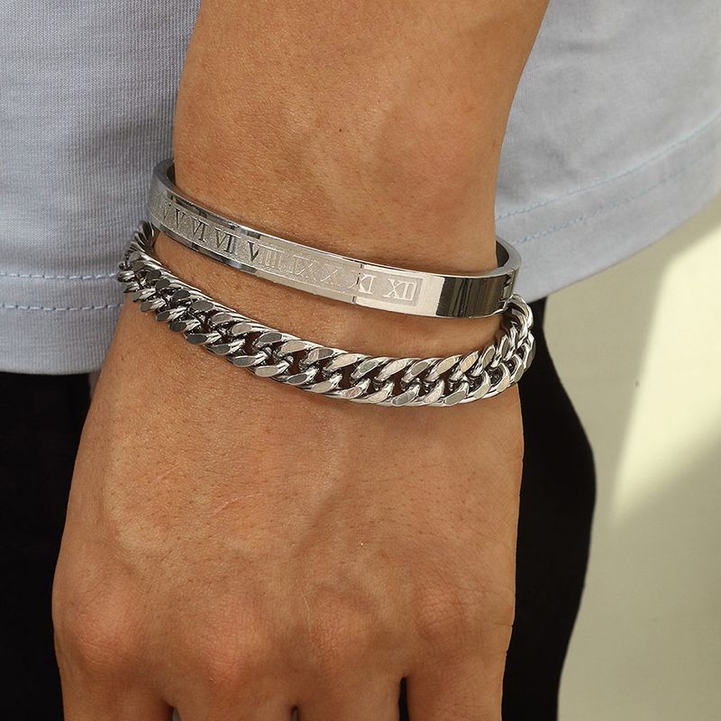 Men&#39;s Stainless Steel Roman Numeral Bracelet Chain Bracelet Set