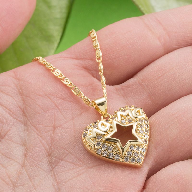 قلادة بسيطة على شكل قلب ماما نحاسية مطلية بالذهب عيار 18 قيراط