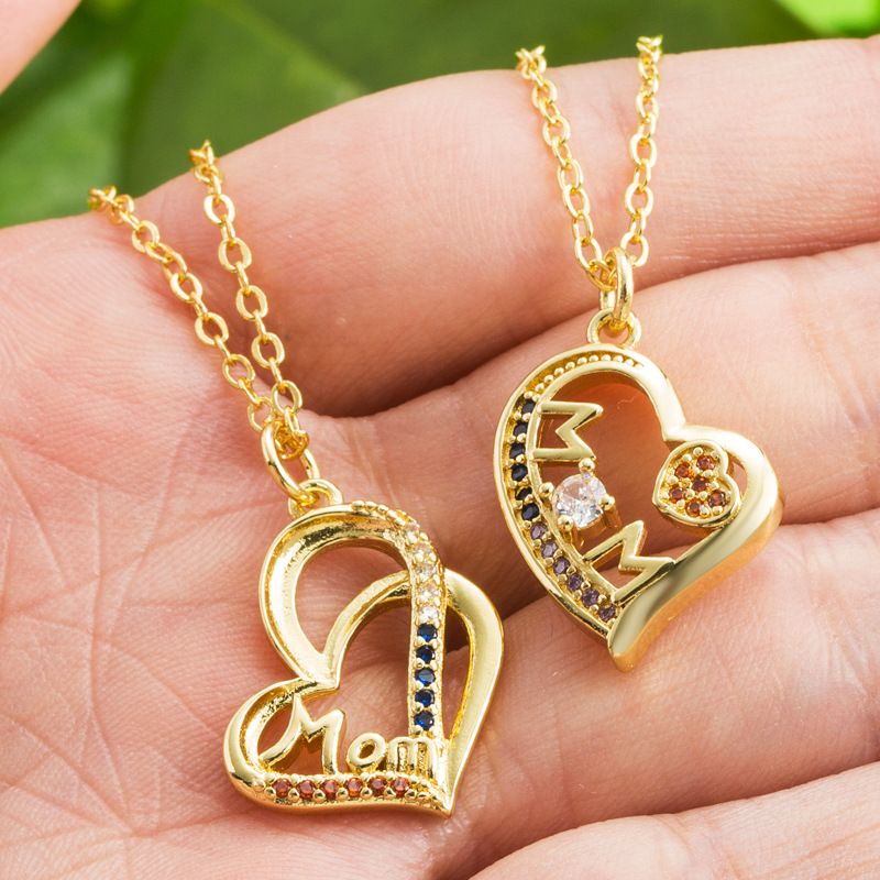 Heart Letter Mom Pendant Copper 18k Gold-plated Inlaid Zircon Necklace