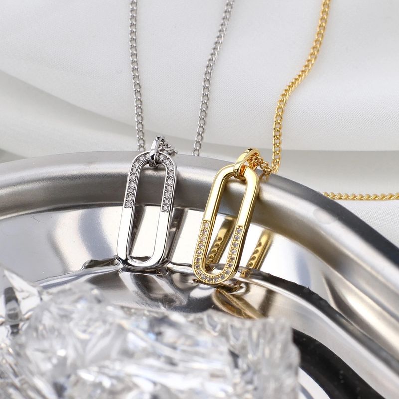 New Stainless Steel Paper Clip Pendant U-shaped Inlaid Zircon 18k Gold Plated Necklace