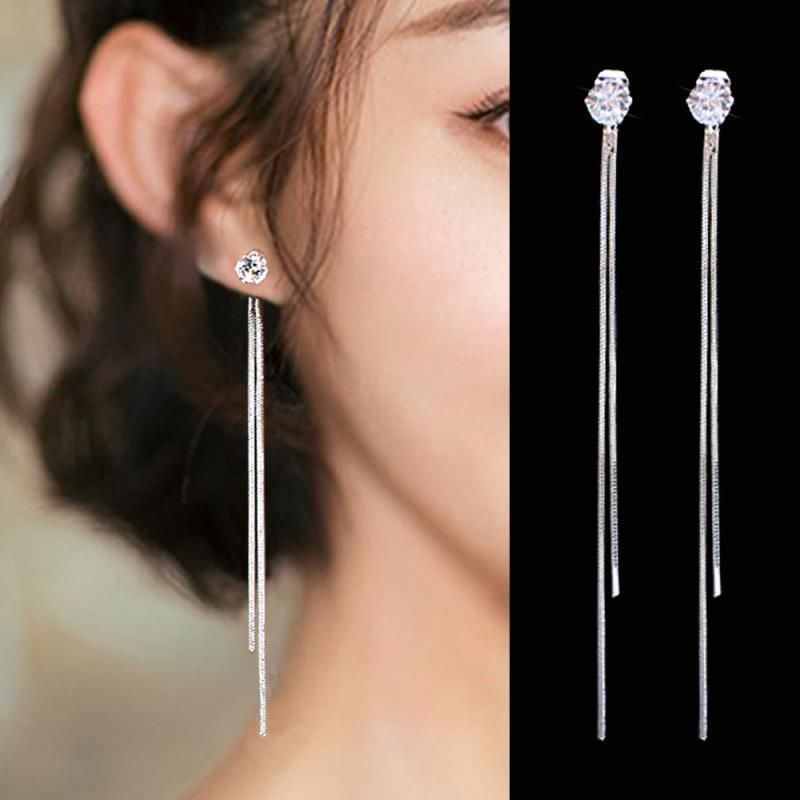 Simple Long Tassel Rhinestone Earrings