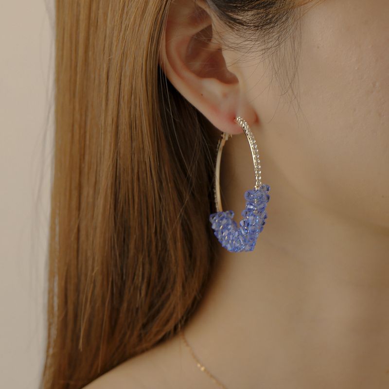 Boucles D&#39;oreilles En Métal Géométrique En Perles De Résine Transparente Avec Cercle De Strass À La Mode