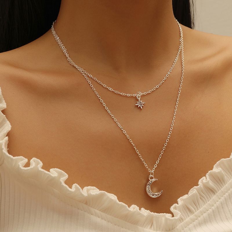 Fashion Jewelry Rhinestone Star Moon Necklace