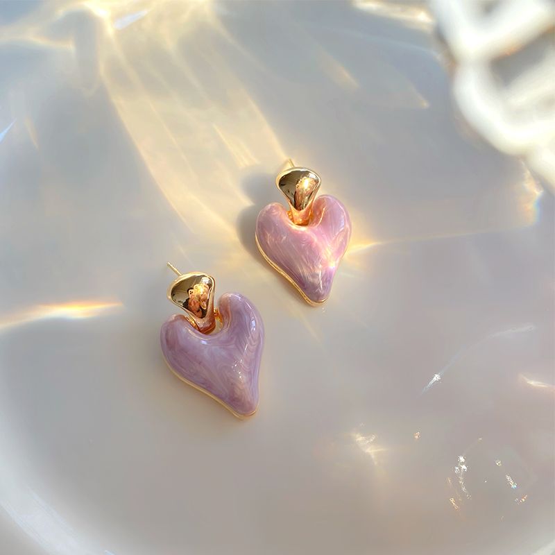 Purple Sweet 2022 New Trendy Female Love Earrings French Girl Heart Earrings Niche High-end Earrings