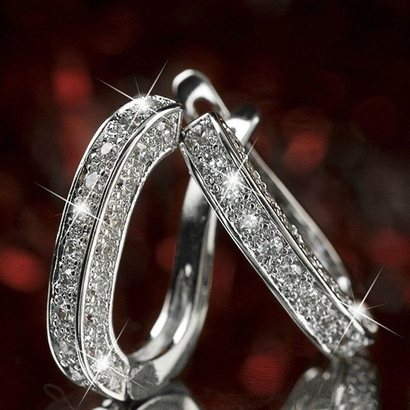Mode Géométrique Alliage Diamant Artificiel Boucles D'oreilles Cerceau