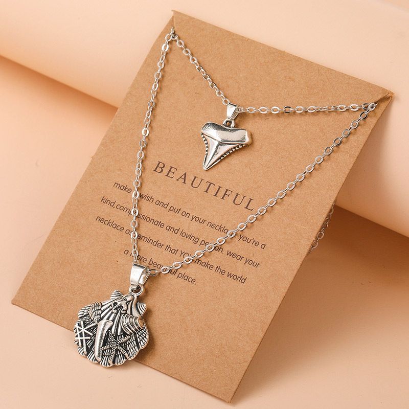 Retro Creative Shark Tooth Shell Multi-layer Alloy Ecklace Female