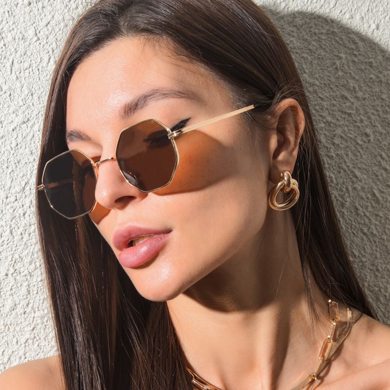 Neue Achteckige Retro-sonnenbrille Mit Kleinem Rahmen Aus Metall