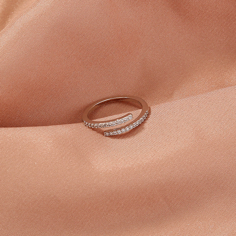 Fashion Thin Single Circle Simple Zircon Adjustable Copper Ring