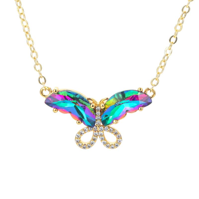 Fashion New Color Zircon Multicolor Butterfly Copper Clavicle Chain Wholesale