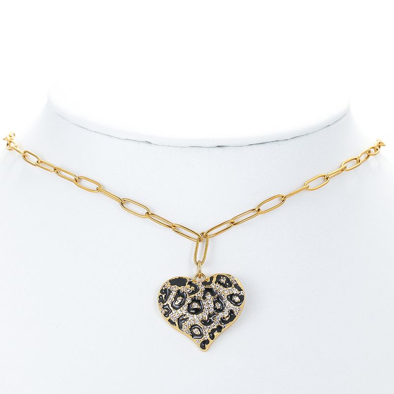 Collar De Leopardo Con Corazón De Nectarina Y Gota De Circón Con Microincrustaciones De Cobre Chapado En Oro De 18 Quilates