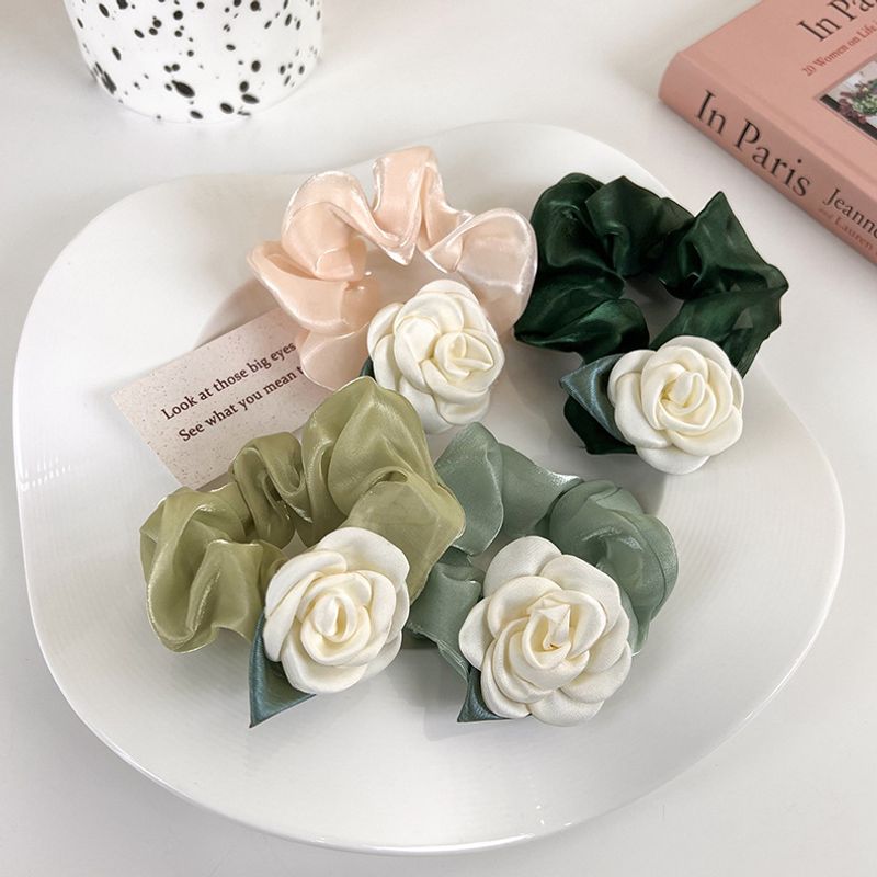 Fashion Simple White Rose Hair Rope  Flower Head Rope Hair Accessories