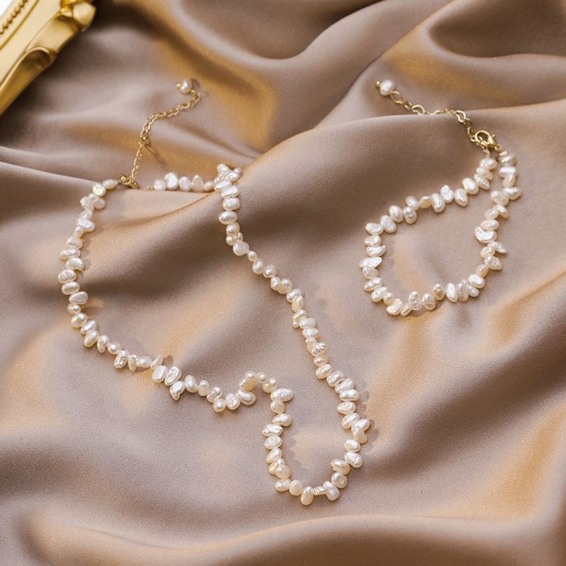 Fashion Retro Baroque Irregular Petal Freshwater Pearl Necklace Bracelet For Women