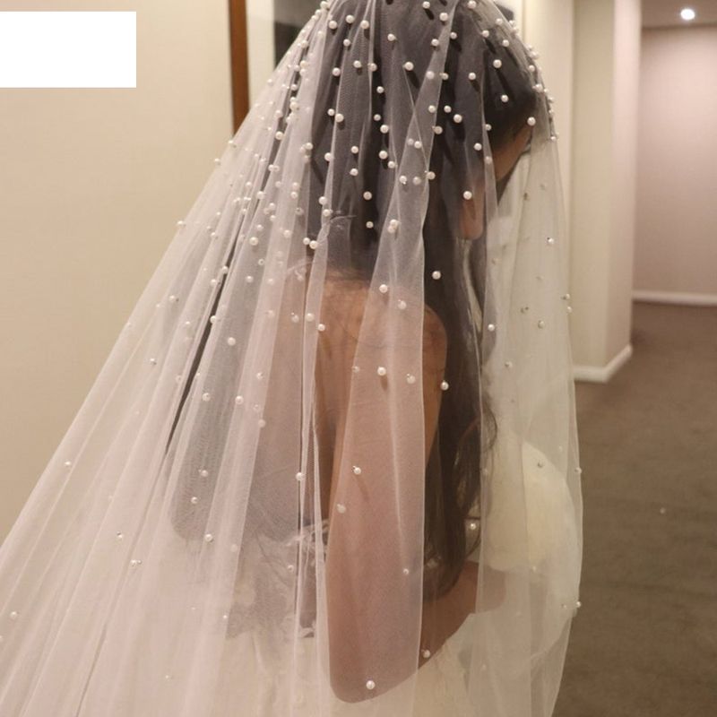 أزياء العروس الحجاب الزفاف طويلة السحب لؤلؤة الحجاب