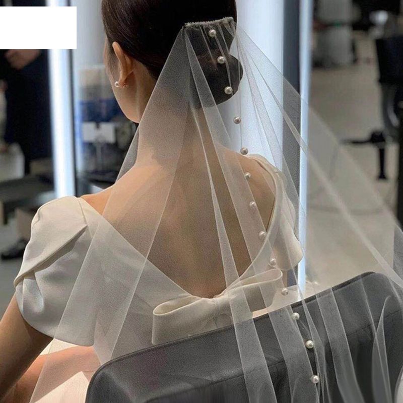 أزياء العروس لؤلؤة زائدة طبقة واحدة الحجاب الزفاف الحجاب