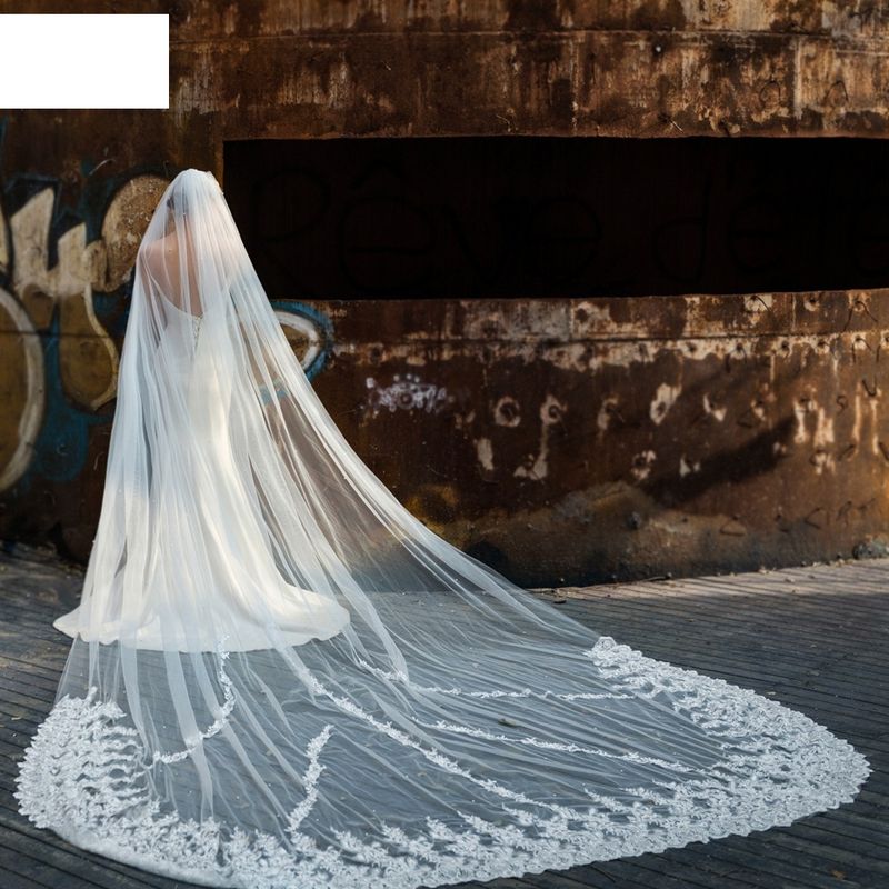 Fashion Bridal Veil Pearl Lace Large Trailing Yarn