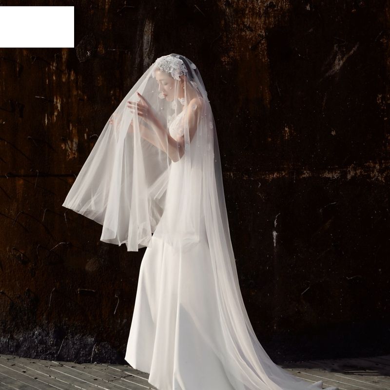 Fashion Bridal Veil Lace Pearl Double Veil