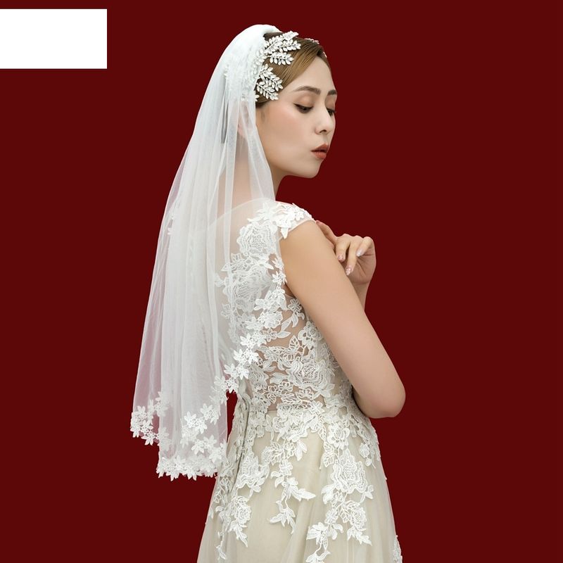 Fashion Simple Bridal Veil Lace Trailing Long Veil